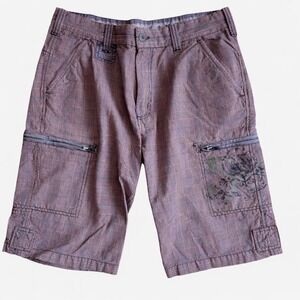Vintage Y2K Guess Baggy Plaid Cargo Shorts 31 Brown Grunge Streetwear